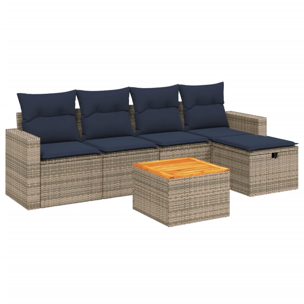 6 Piece Garden Sofa Set with Cushions Gray Poly Rattan