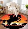 Vibrant Cactus Desert Sunset Round Area Rug Colorful Landscape Pattern Non-Slip Floor Carpet for Living Rooms Boho Home Decor