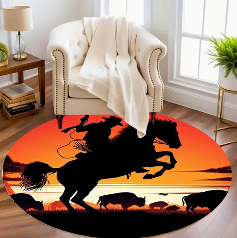 

Vibrant Cactus Desert Sunset Round Area Rug Colorful Landscape Pattern Non-Slip Floor Carpet for Living Rooms Boho Home Decor 80cm