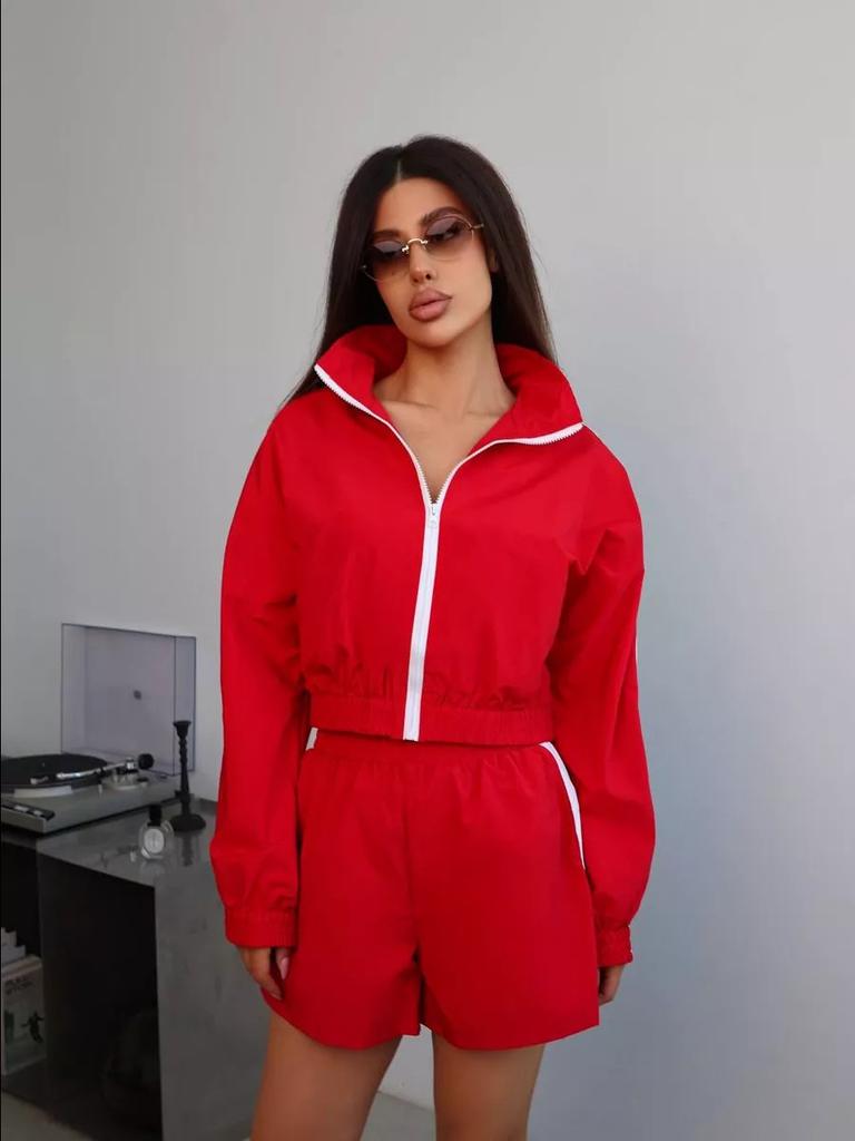 Fashion Women's Long Sleeve Zip Up Sports Cardigan Jacket with Shorts Set,  Quick Dry Breathable Workout Running Attire