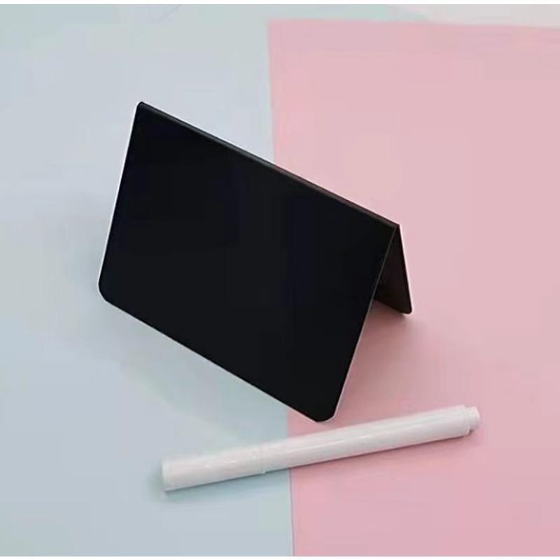 5PCS Desktop PVC Sign V-shaped Price Sign Plastic Label Erasable Black and Pink Small Blackboard Table Card