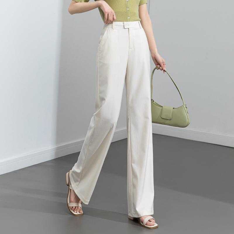 Summer thin modal drape stretch pants, loose casual wide-leg pants for women, high-waisted slimming straight-leg pants in gray