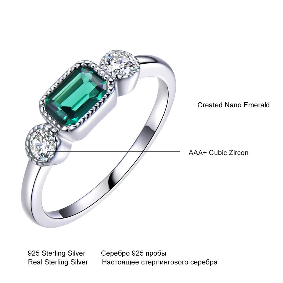 AAA Nano Emerald Rectangle 925 Sterling Silver Round White Cubic Zirconia Fashion Jewelry Rings