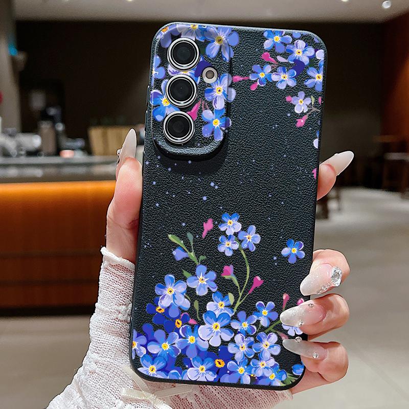 

Colorful Flowers Print Case For Samsung S26 S25 Ultra S24 FE S23 Plus S22 S21 A15 A16 A17 A35 A36 A37 A54 A55 A56 A57 5G Leather Texture Soft Cover Samsung A55 5G чёрный