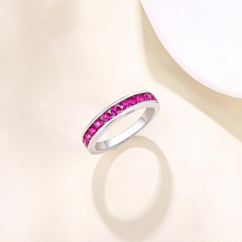 Korean Style Full Diamond Couple Ring with Ruby & Blue Sapphire In 925 Sterling Silver