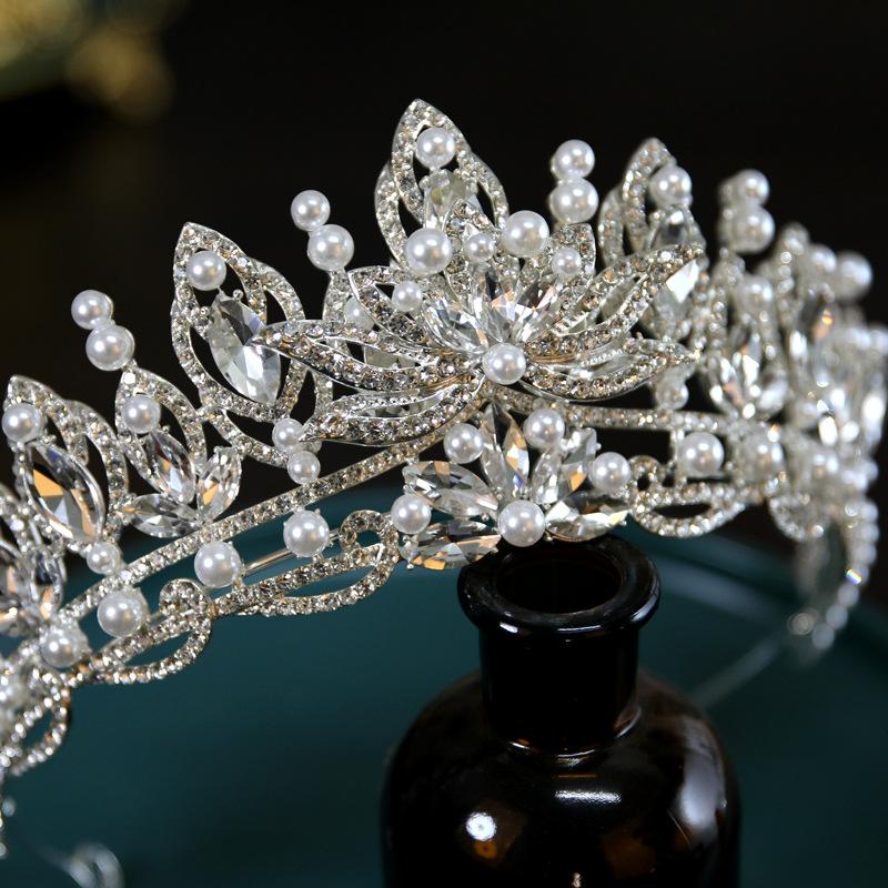 DIEZI Luxury Crystal Pearl Crown Bridal Hair Accessories Elegant Korean Queen Tiaras Diadem Girls Wedding Party Dress Headbands