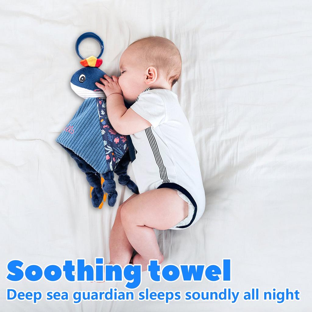 Baby Soothing Towel, Ocean Animal Baby Plush Toys, Soothing Towel With Teether.