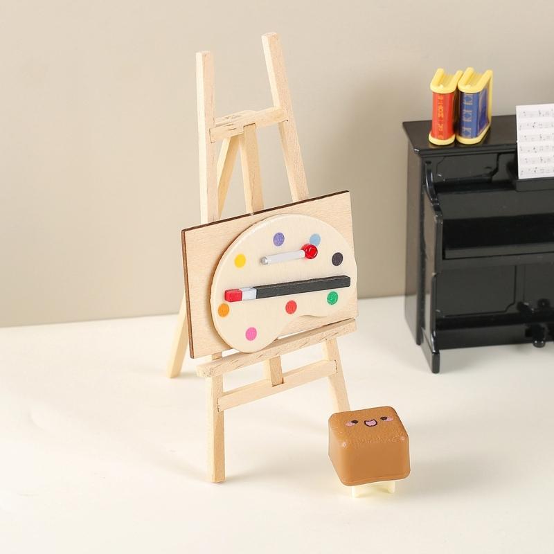 Wood Miniature Art Easel Stand Set Doll House Accessories Kids Toy For Creative Play And Learning Scene Display Decors