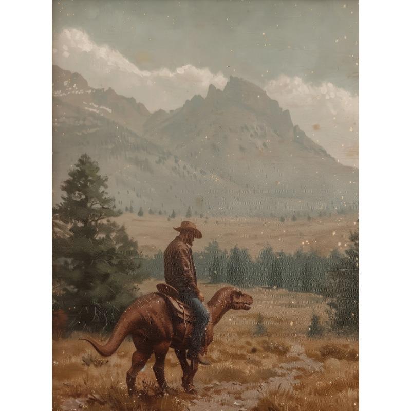 Vintage Dinosaur Cowboy Poster Western Jurassic Dinosaurs Canvas Painting Funny Wall Art for Living Room Home Decor Gift Mural