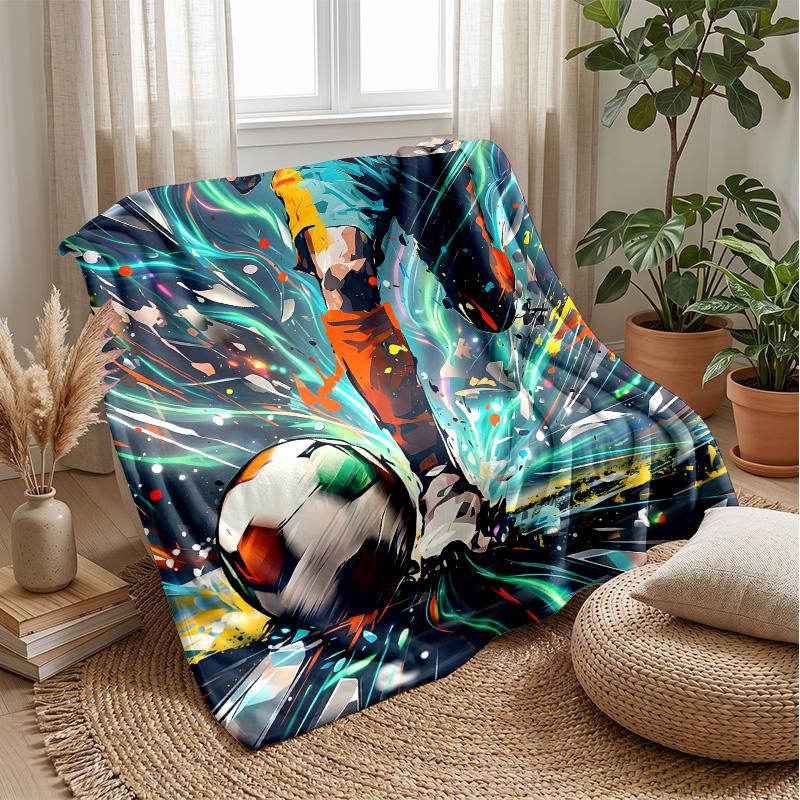 Soccer Ball in Flames Theme blanket Lightweight Warm Flannel Blanket Decorative Throw Blanket for Home Decoration