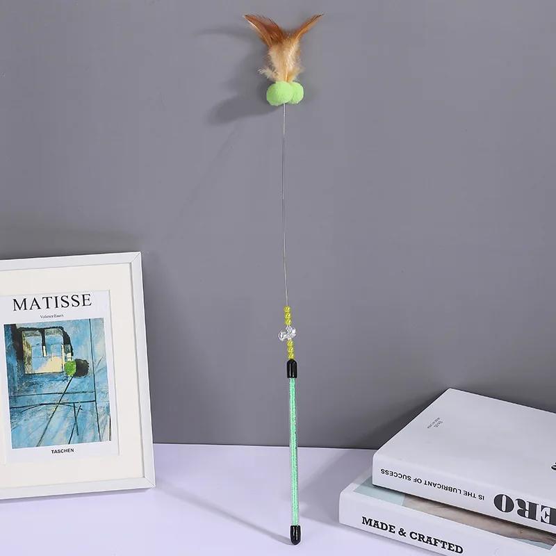 Cat Toy Cats Feather Toy Steel Wire Cat Toys with Bell Stick Scratch Bite Feather Toys for Cats Teaser Stick Ball Pet Products