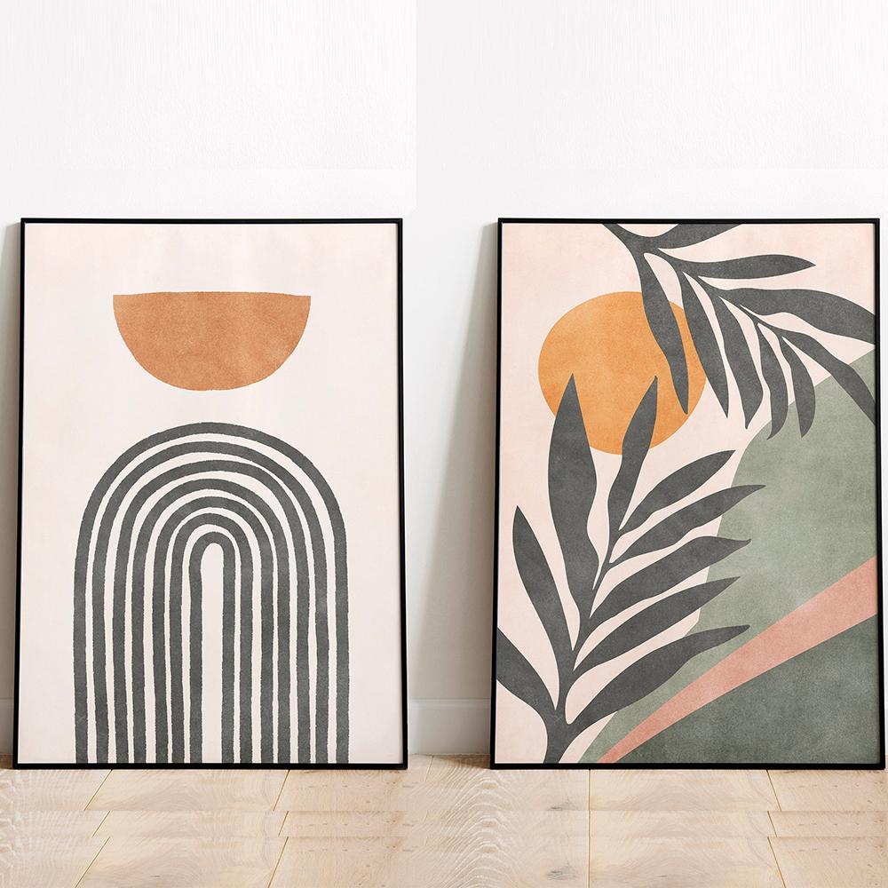 Plant Leaves Sun Line Geometry Boho Abstract Gallery Nordic Wall Art Posters And Prints Painting Pictures For Living Room Decor No Frame