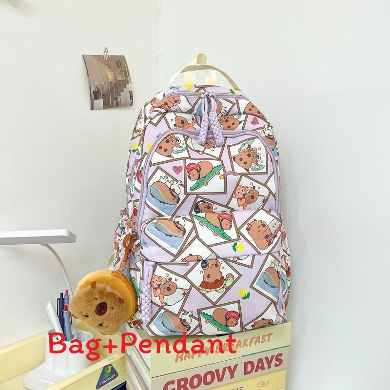

Capybara Character School Bag Nylon Waterproof Lightweight Breathable Teen Backpack For School Use фіолетовий