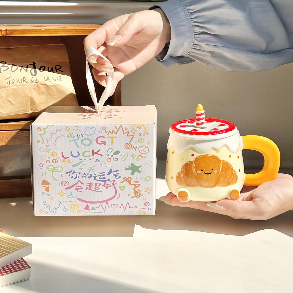 Birthday gift Cute apple cup High value ceramic household water cup Girls birthday gift souvenir gift box