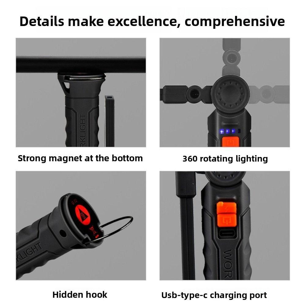 Portable Folding Work Lights Rechargeable Magnetic Flashlight Multiple Gears Dual Lights Camping Light