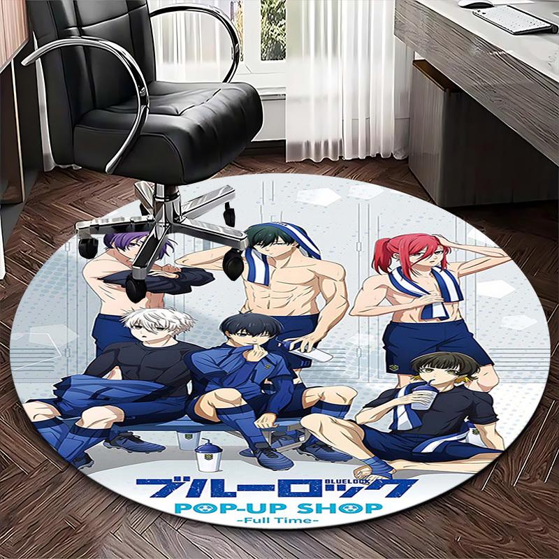 1pc Anime Design Blue Lock Pop-Up Shop Full Time Round Carpet Office Chair Mat Non-Slip Rug Festival Gift Suitable for Home Decor Living