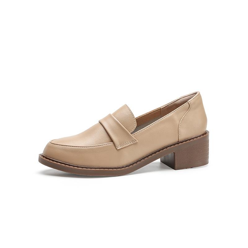 

Leather flat for Huizhou women s shoes Su Yinyin same loafers thick heel British style soft sole small leather shoes women 40 хакі