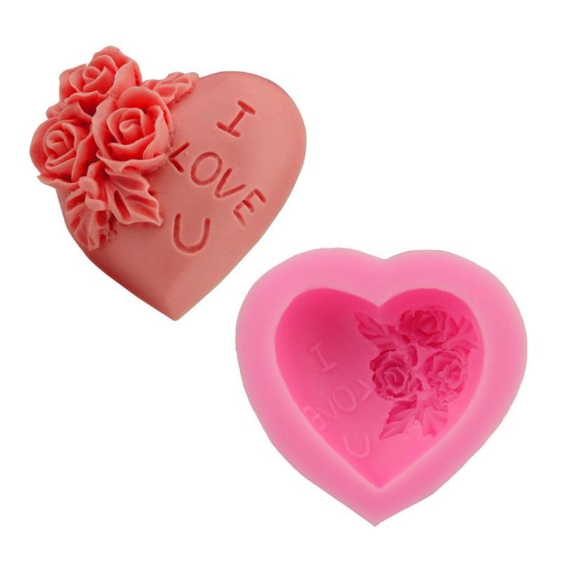 Heart Love Rose Flower 3D Silicone Soap Mold Food Grade Fondant Molds Cake Chocolate Candle Clay Cra