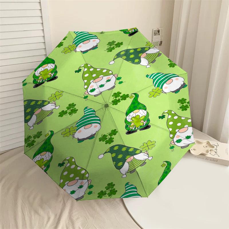 

1PC Gnome Shamrock Automatic Open/Close Umbrella Compact Folding Umbrella with 8-Rib Shaft lightweight esign, Highquality Fabric1141A
