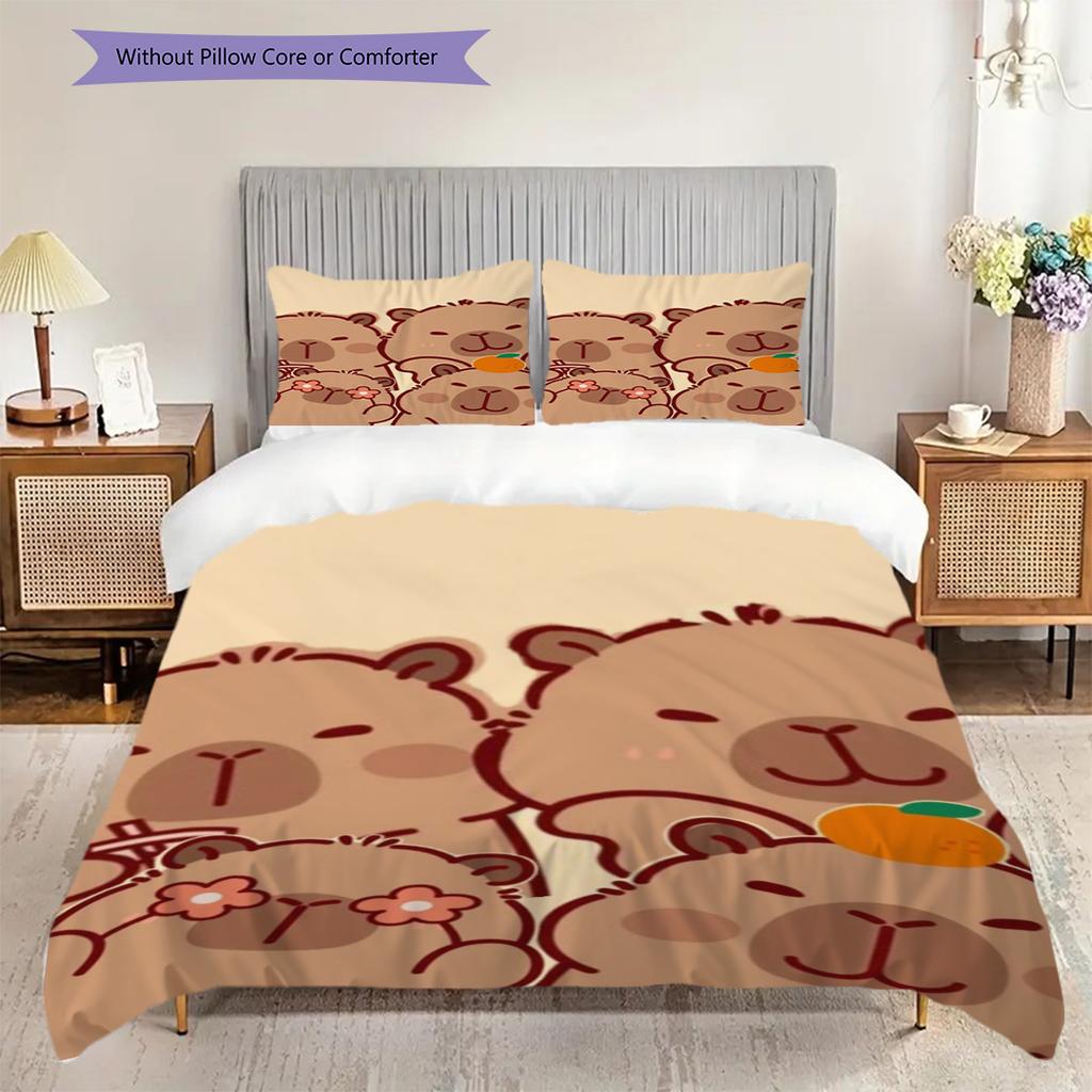 Adorable Capybara Backpack Drink Three-piece set (1 * duvet cover + 2 * pillowcase, without core) 2D Flat Soft and comfortable Bedding set