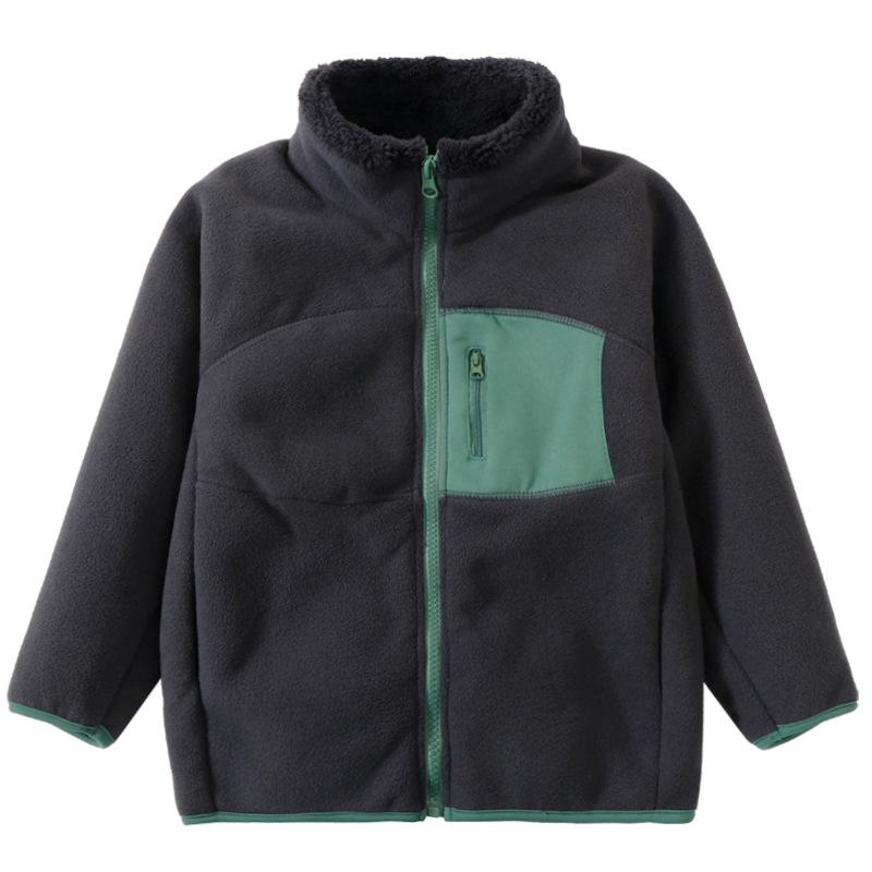 Kids' Thick Fleece-Lined Winter Coat with Stand Collar - Warm, Windproof, and Comfortable for Parent-Child Wear