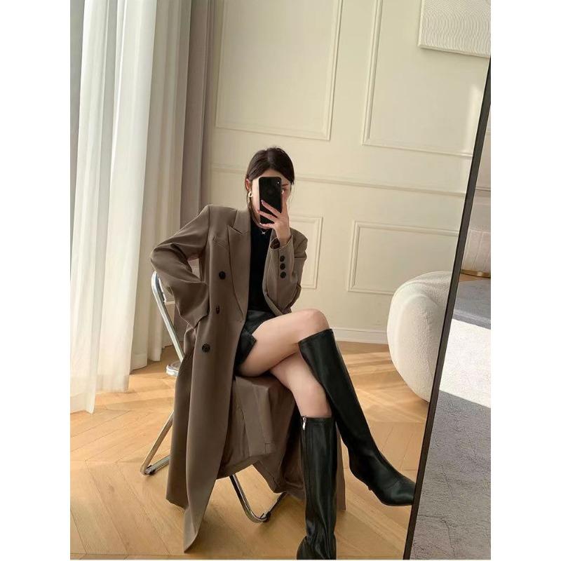 Women S Mid Length Trench Coat Double Breasted Notched Lapel Elegant Style