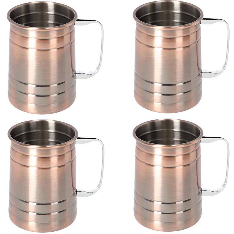 4Pcs Creative Stainless Steel Hammered Point Cocktail Mug Non-Slip with Gold Handle Drum Mug for Home and Bar Drinking Mule Mugs