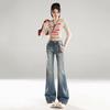 American Retro Mid-Waist Micro-Flare Jeans for Women - 2025 Autumn, Loose Fit, Crease Design
