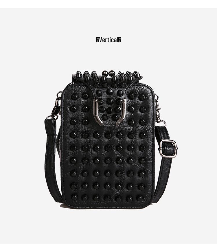 Gothic Style Textured Black Shoulder & Crossbody Bag with Rivets for Women