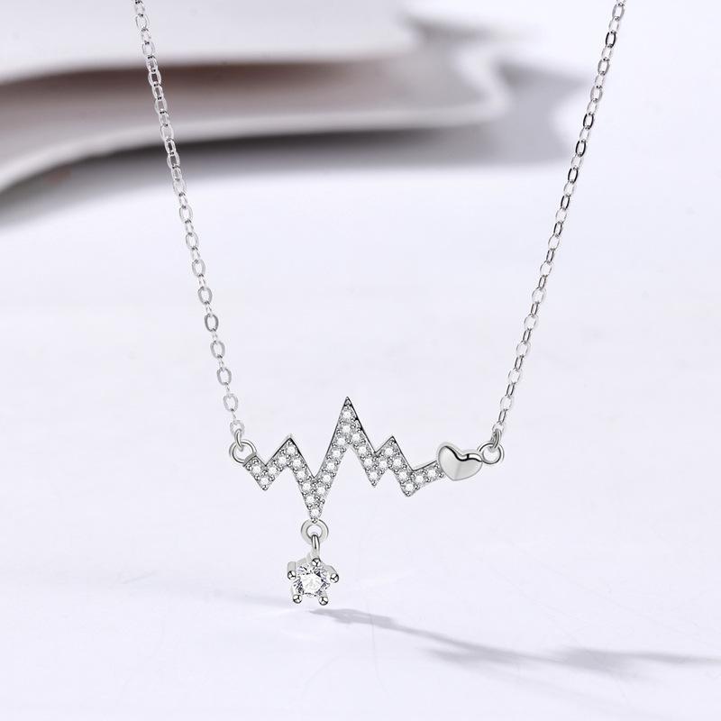 ECG Necklace Female Creative Personality Full Diamond Pendant Niche Design Sense Fashion Versatile Collarbone Chain