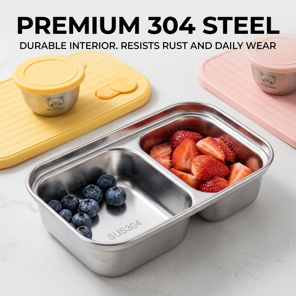 Portable Fruit Salad Food Container For Kids Student Stackable 304 Stainless Steel Bento Lunch Box With Sauce Box Microwave Safe