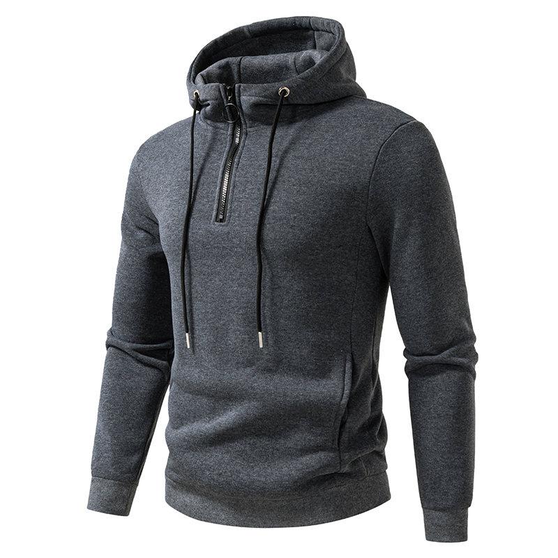 Men's Half Zipper Hooded Hoodies Solid Korean Sweatshirts Man Fashion Streetwear Hooded Sweatshirt Slanted Pocket Casual Hoodie