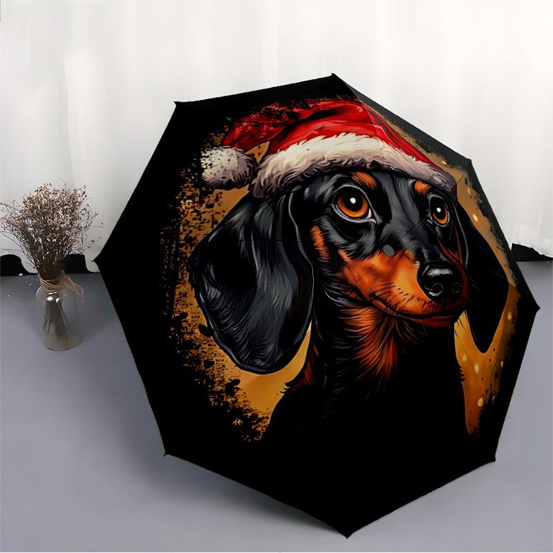 1 Stück Weihnachts-Dackel Automatischer Faltregenschirm - Kompaktes 8-Rippen-Design, Langlebiger Kunststoff & Eisen, Leicht für den Täglichen Außenbereich315