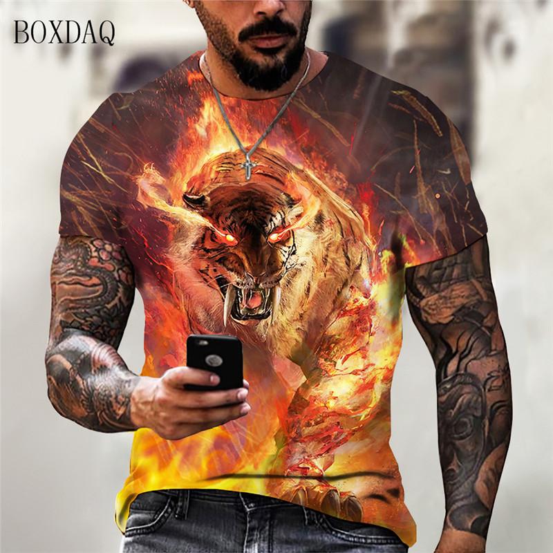 Tiger Graphic Men's Trend T-Shirts Summer Short Sleeve Street 3D Animal Print Fashion T Shirt 6XL Large Size O-Neck Casual Tops
