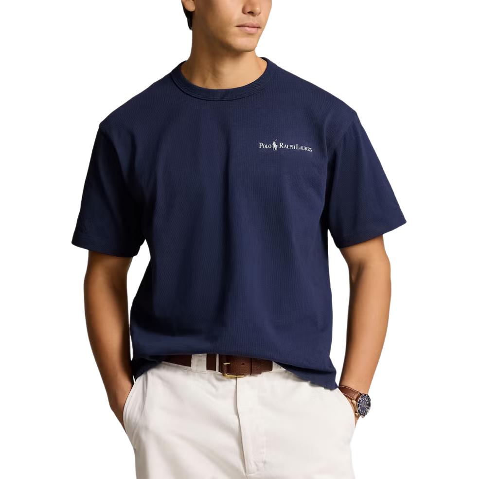 Polo Ralph Lauren Letter Print Straight Cut Crew Neck Short Sleeve T-Shirt Men Tops Navy-Blue 710939583-001