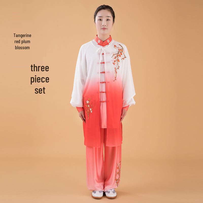 

Gradient Milk Silk Tai Chi Suit with Chinese Embroidery - Unisex Three-Piece Set for Morning Exercise Triple Extra Large
