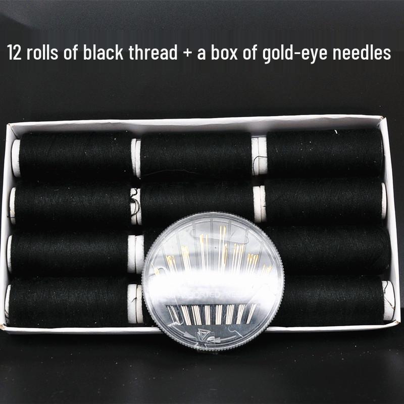 

Чорно-білі поліестерові швейні нитки та коробка для голок