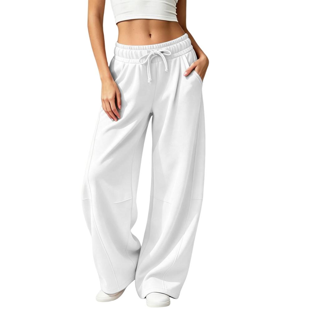 Women's Color Casual Lined Wide Leg Sweatpants with Pockets and