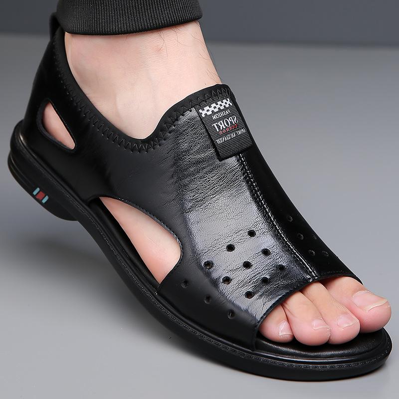 Sandals for Men Brand Casual Leather Sandals Fashion Outdoor Roman Sandal 2026New Comfort Flat Sandals Open-toed Beach Sandalias