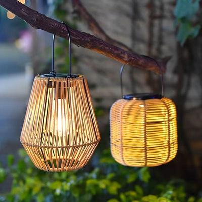 Solar-Powered Rattan & Bamboo Outdoor Lantern: Retro Chinese Hanging Light for Courtyard Decor