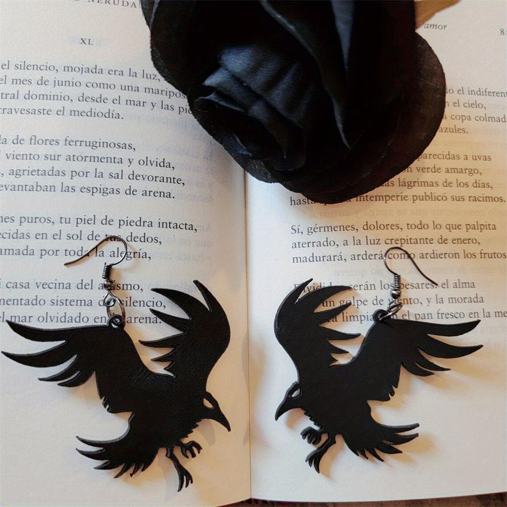 Gothic Style Black Crow Pendant Dangle Earrings Fashion Acrylic Drop Earrings Perfect Ear Jewelry For Halloween Or Causal Decor