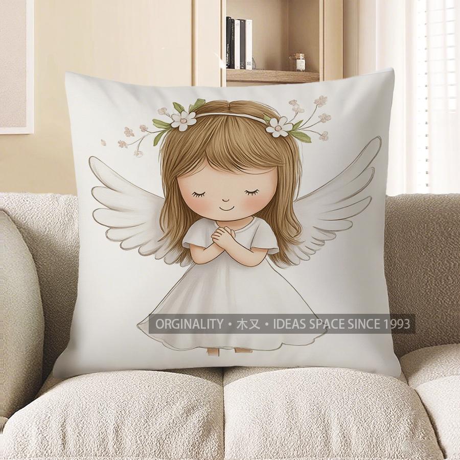 Home Decor Cute Angel Girl Pillow Cover For Home Decor Pattern Cushion Cover Suitable For Sofa Bedroom Car Pillow Cover