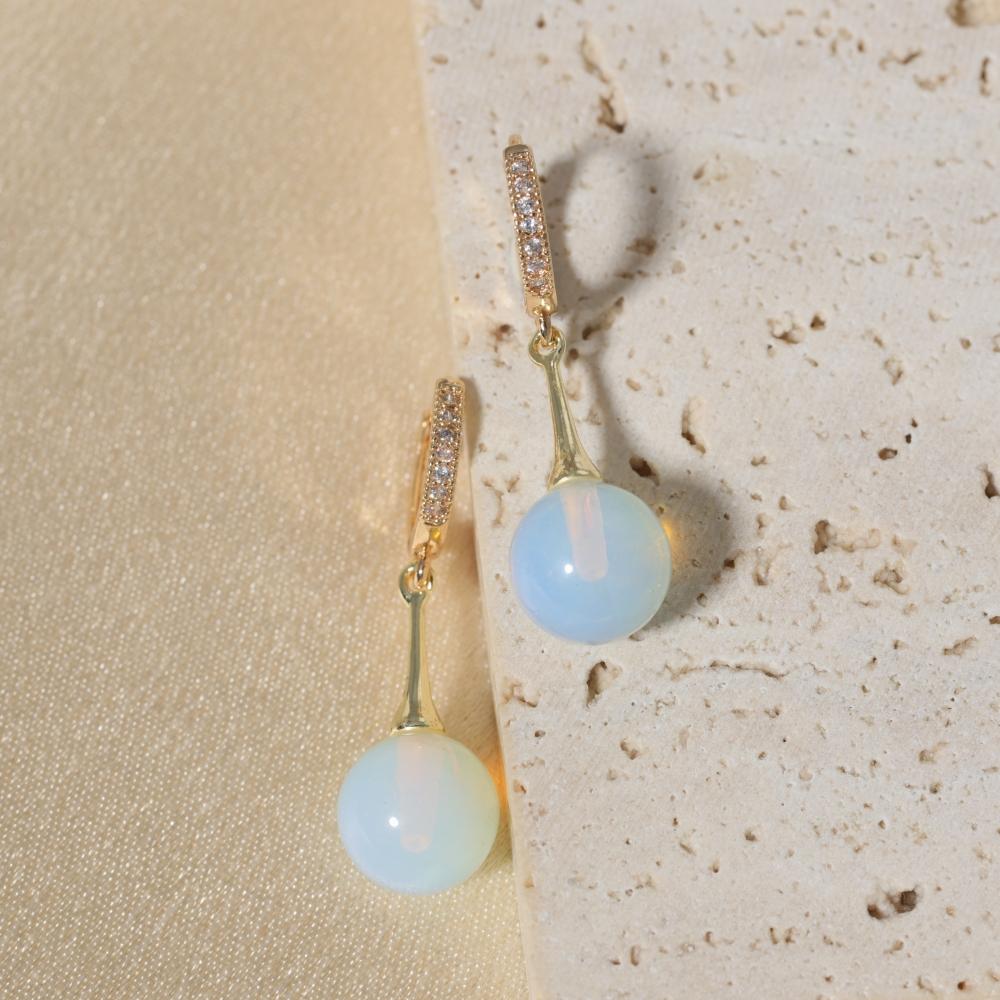 Fashion Three-color Round Imitation Jade Stone Dangle Earrings for Women Cubic Zirconia Jewelry Christmas Party Accessories