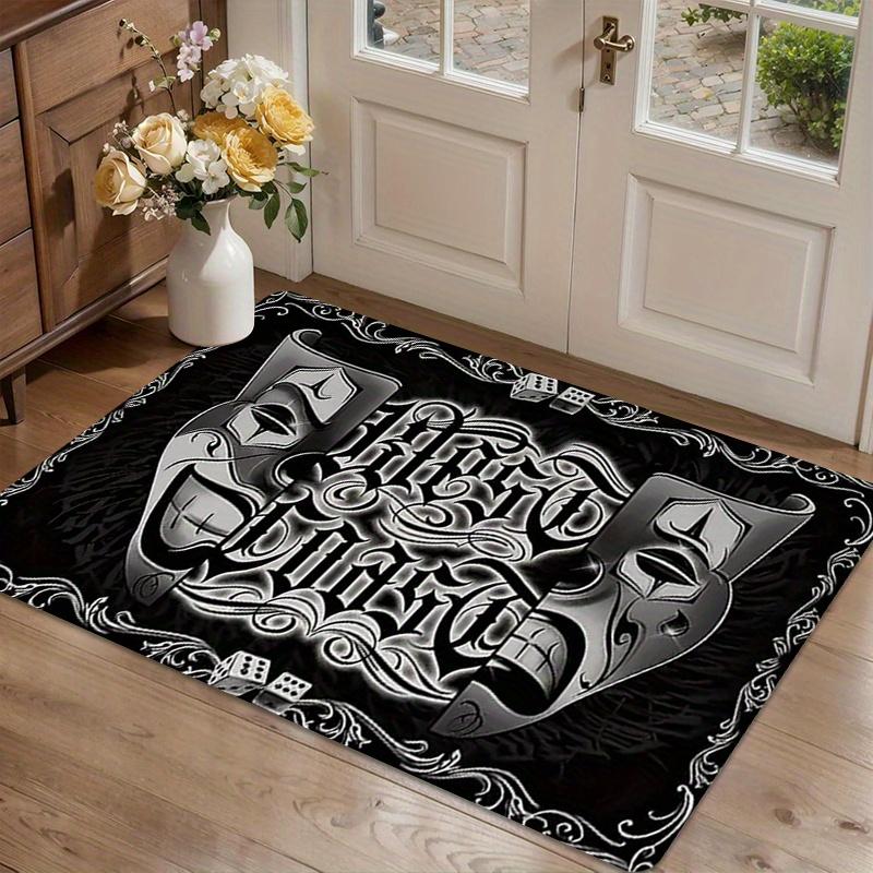 West Coast Clown Mask Area Rug, Gothic Black White Non-Slip Machine Washable Floor Mat for Game Room Office Home Decor