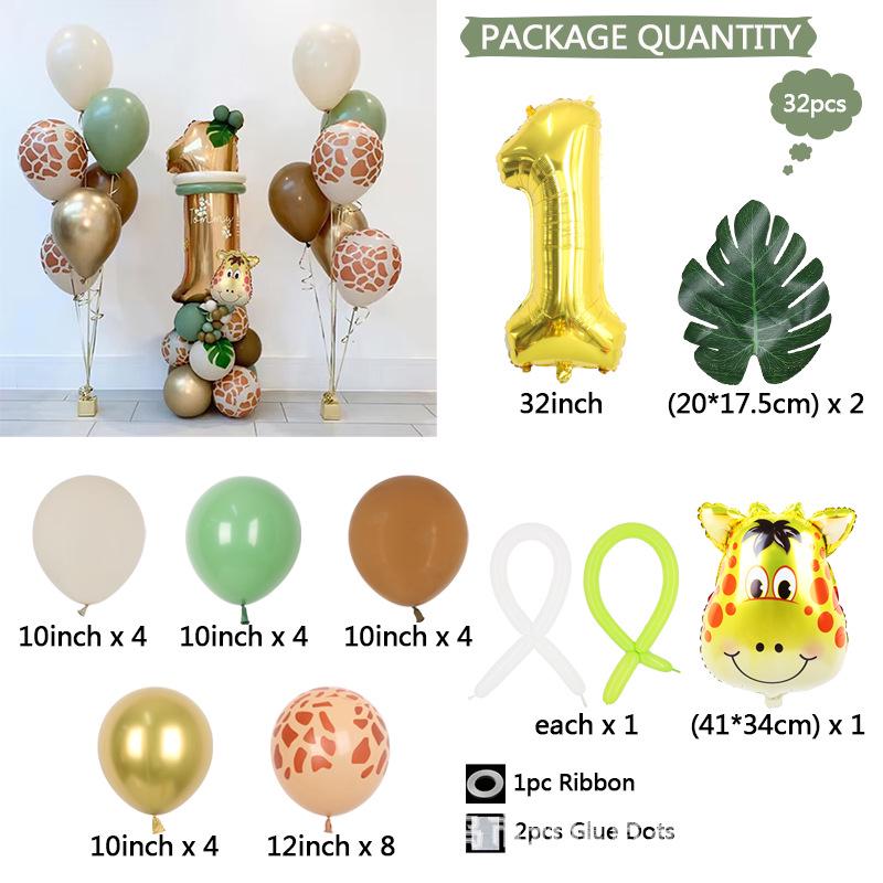 

Giraffe & Green Leaf Jungle Birthday Balloon Set for Kids 1st Birthday