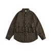 Japanese-Style Retro Large Pocket Plaid Long-Sleeved Shirt Men and Women Vintage Multi-Pocket Couple Contrast Color Shirt Coat