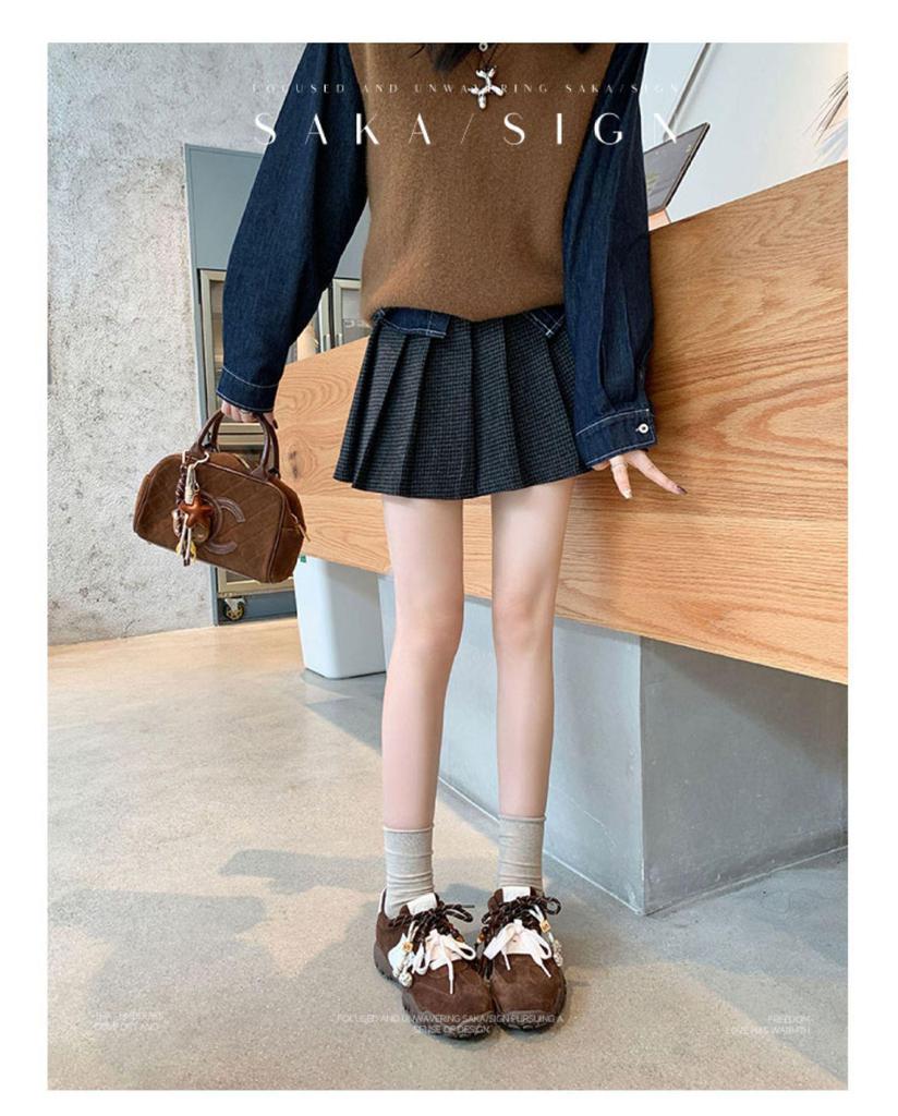 Su Yinyin Style 8cm Height-Boost Women's Suede Lace-Up Trendy Sneakers with Thick Soles