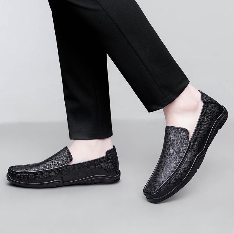 Men's Large Size Leather Slip-On Casual Shoes - Versatile & Fashionable for Business/Formal Wear