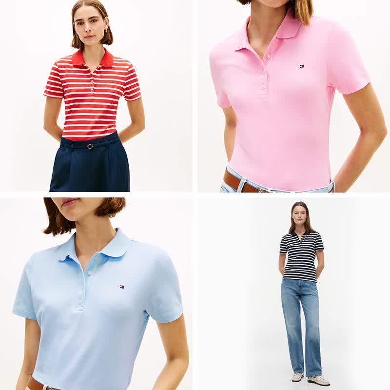 Tommy Hilfiger Women's 1985 Pique Striped Slim Fit Polo Shirt
