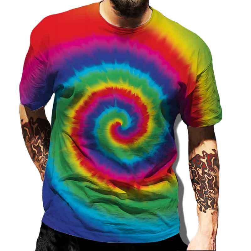 Men's Square Color Tie-Dye T-Shirt, Street Style, Casual, Fashionable, Breathable, Sporty